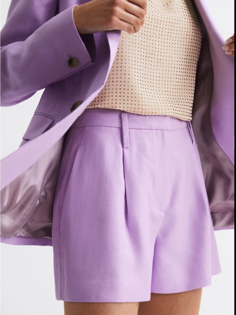 REISS Holly pleat front shorts Linen, Lilac US 8/ UK 12 NEW! - Picture 2 of 7